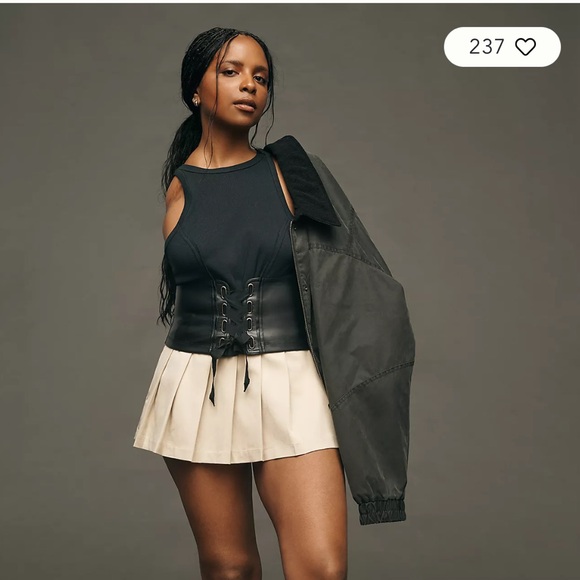 Anthropologie Pilcro Black Faux-Leather Corset Lace-Up Sleeveless Top Size S New - Picture 3 of 8